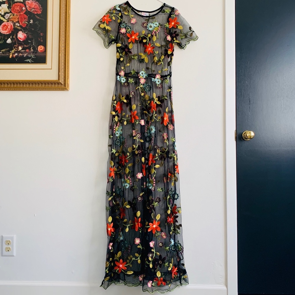 LuLaRoe DeAnee II Floral Embroidered Sheer Maxi